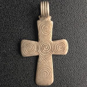 Swirly Etched Ethiopian Silver Cross Pendant